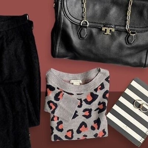 Club Monaco Leopard Crew Sweater grey orange XS - Picture 1 of 7